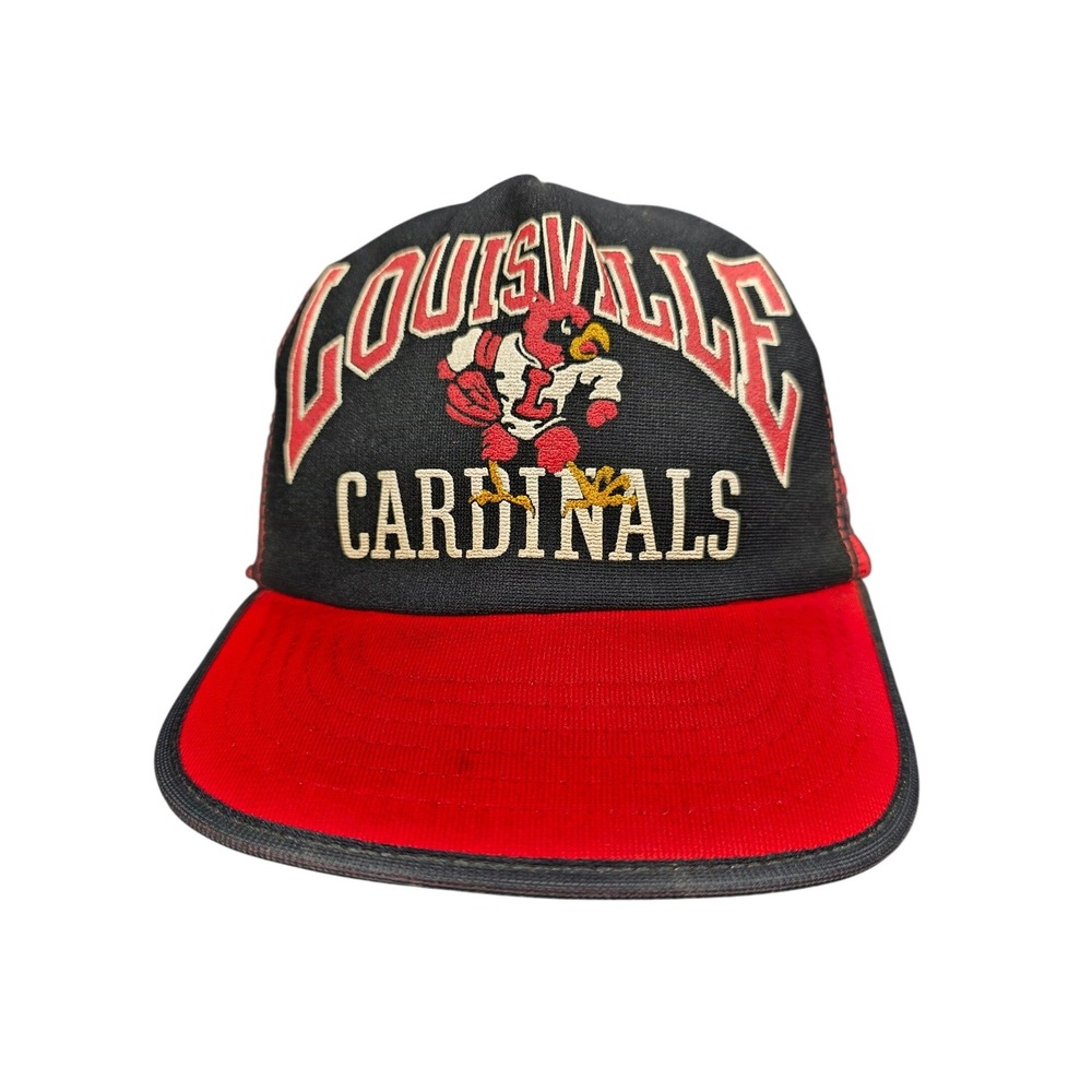Vintage Louisville Cardinals Trucker Hat Red Black Mesh Snapback Cap NCAA UofL